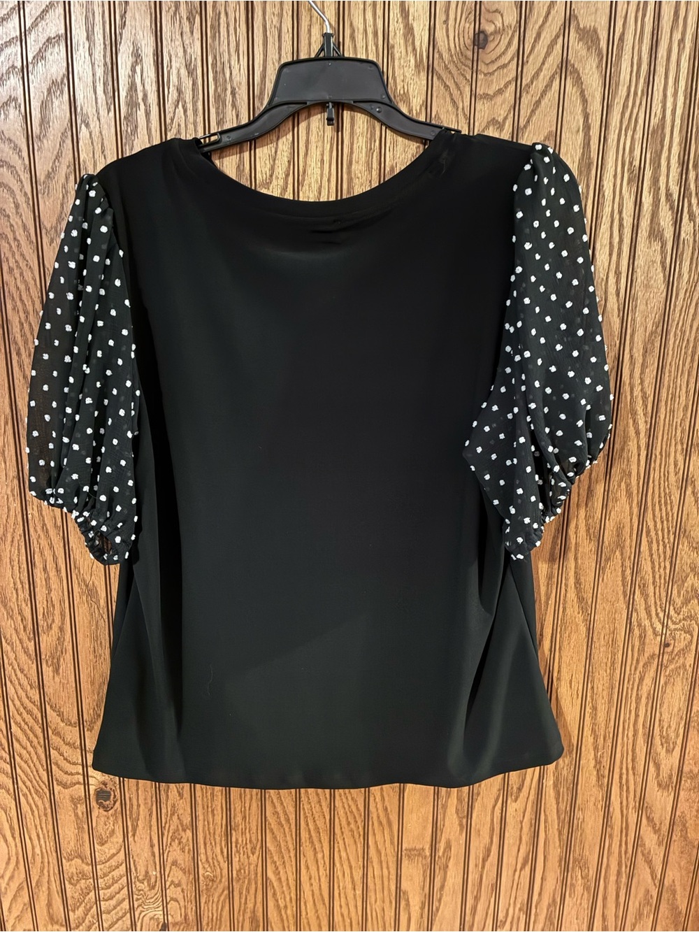 CeCe Black Puff-Sleeve Polka Dot Top